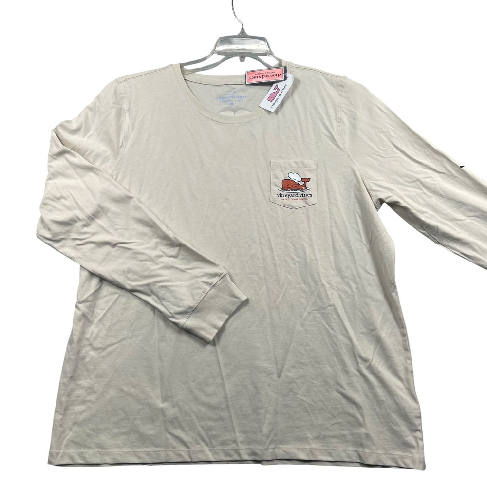 Vineyard Vines T-Shirt Mens XL Stone Thanksgiving Turkey Whale LS Pocket
